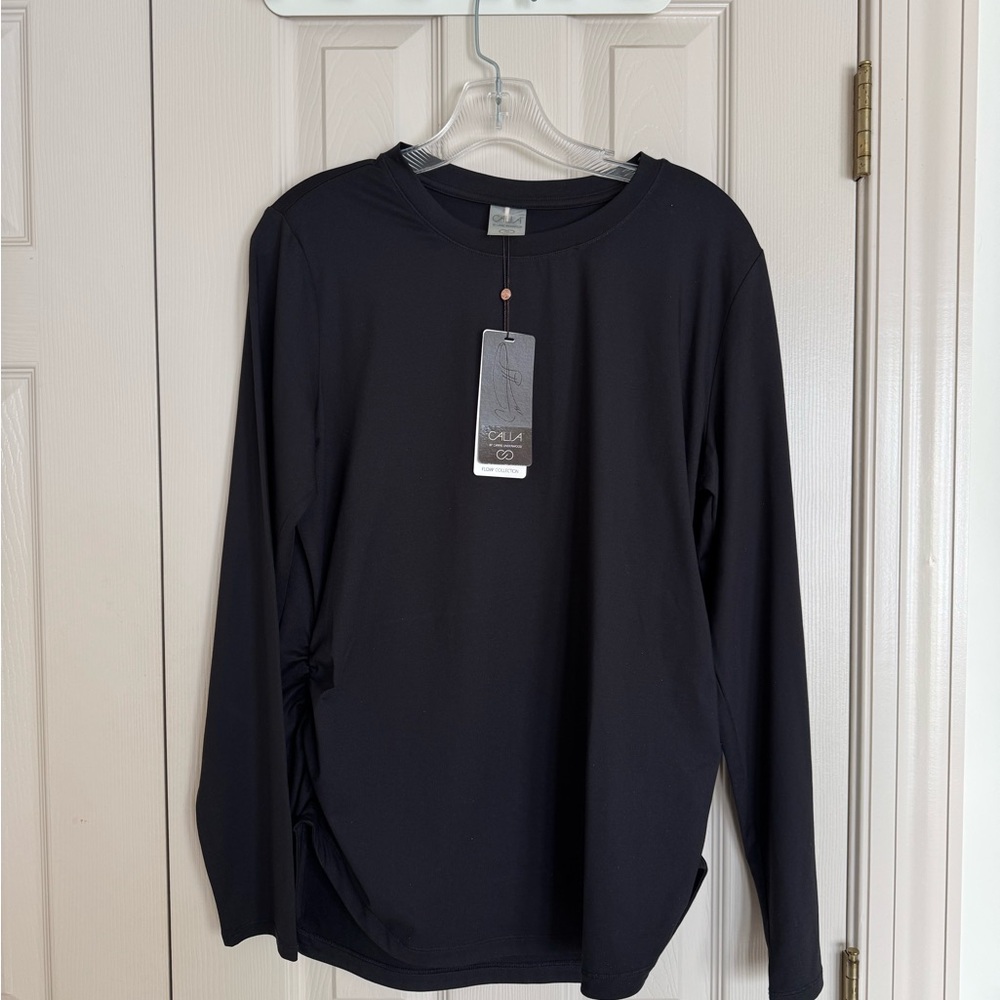 Calia XLARGE Activewear Shirt Ruched Long Sleeve Black-NWT